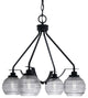Odyssey 4 Light, Chandelier In Matte Black Finish With 6" Smoke Ribbed Glass