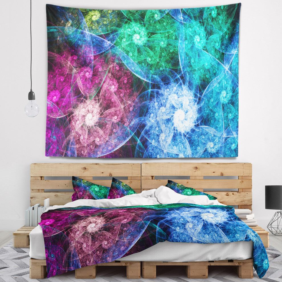 Multi Color Bright Exotic Flowers Abstract Wall Tapestry, 92"x78"