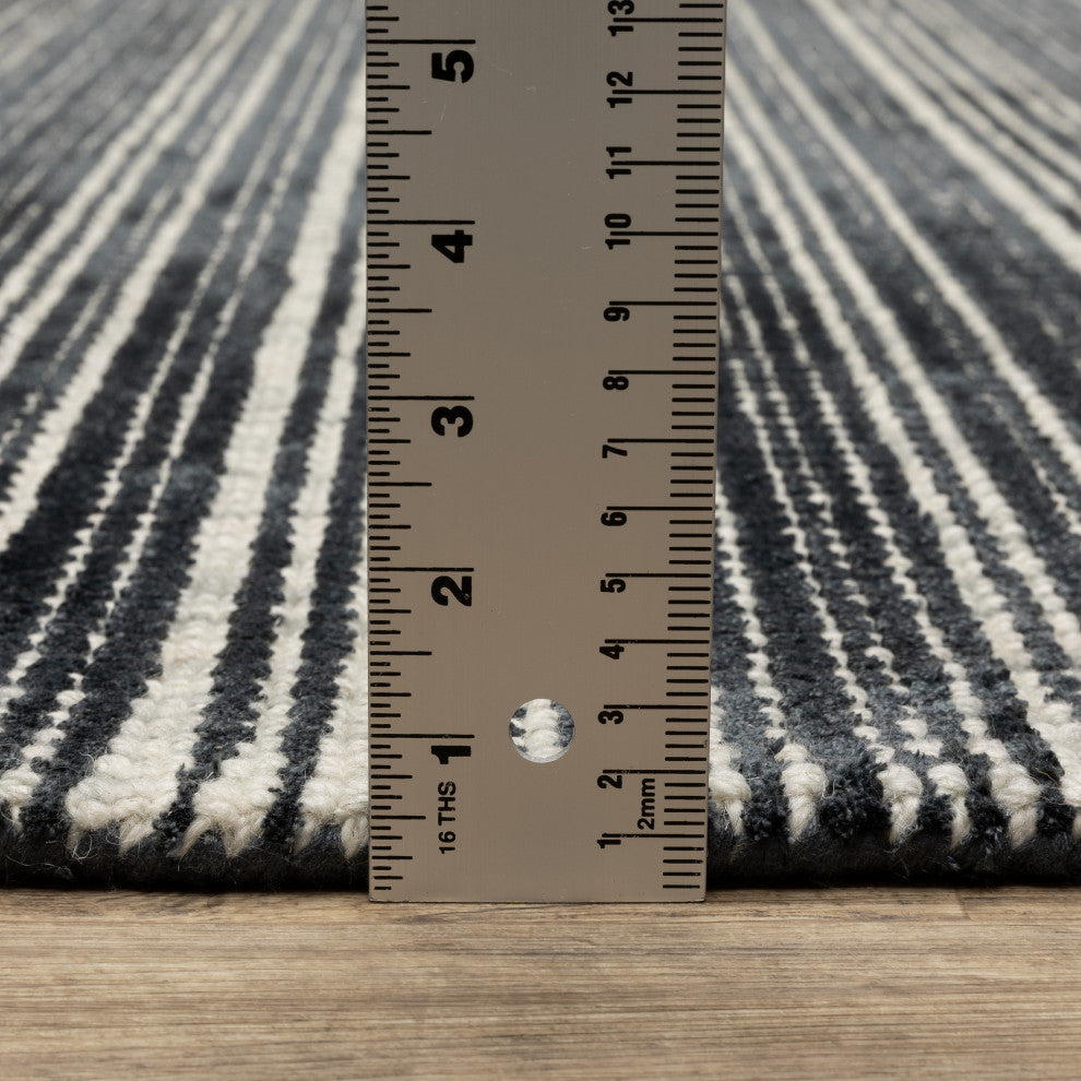 Cayden Textural Stripe Wool Blend Black/ Ivory Hand-tufted Rug 5' x 8'