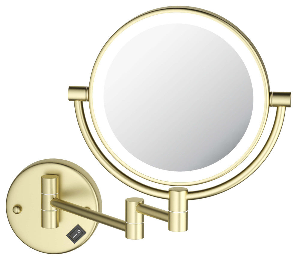 Circular LED Wall Mount Magnifying Make Up Mirror, Brushed Gold