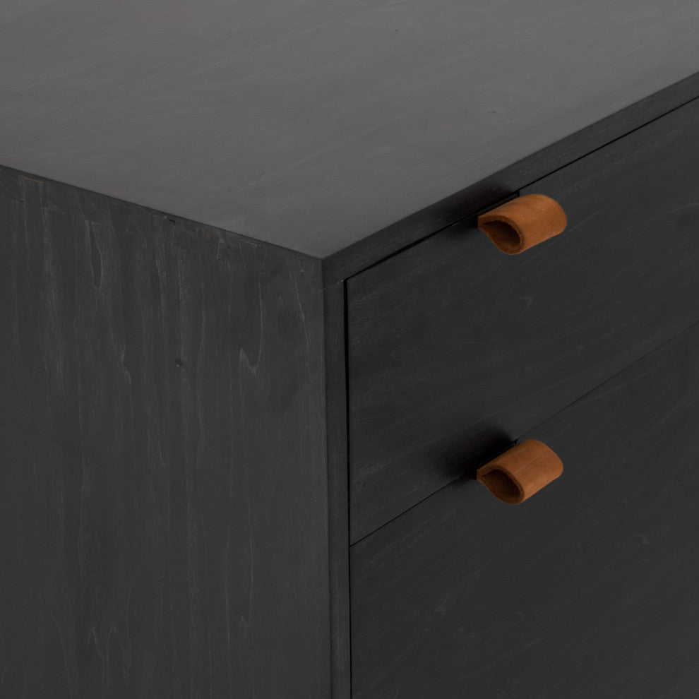Trey Desk System With Filing Cabinet Black Wash, Natural Iron, Toffee Leather