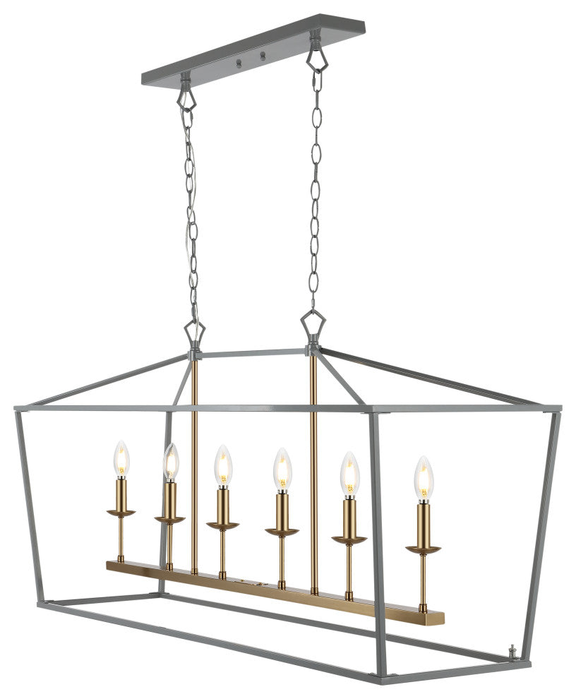 Pagoda Lantern Metal LED Pendant, Gray, Width: 49"