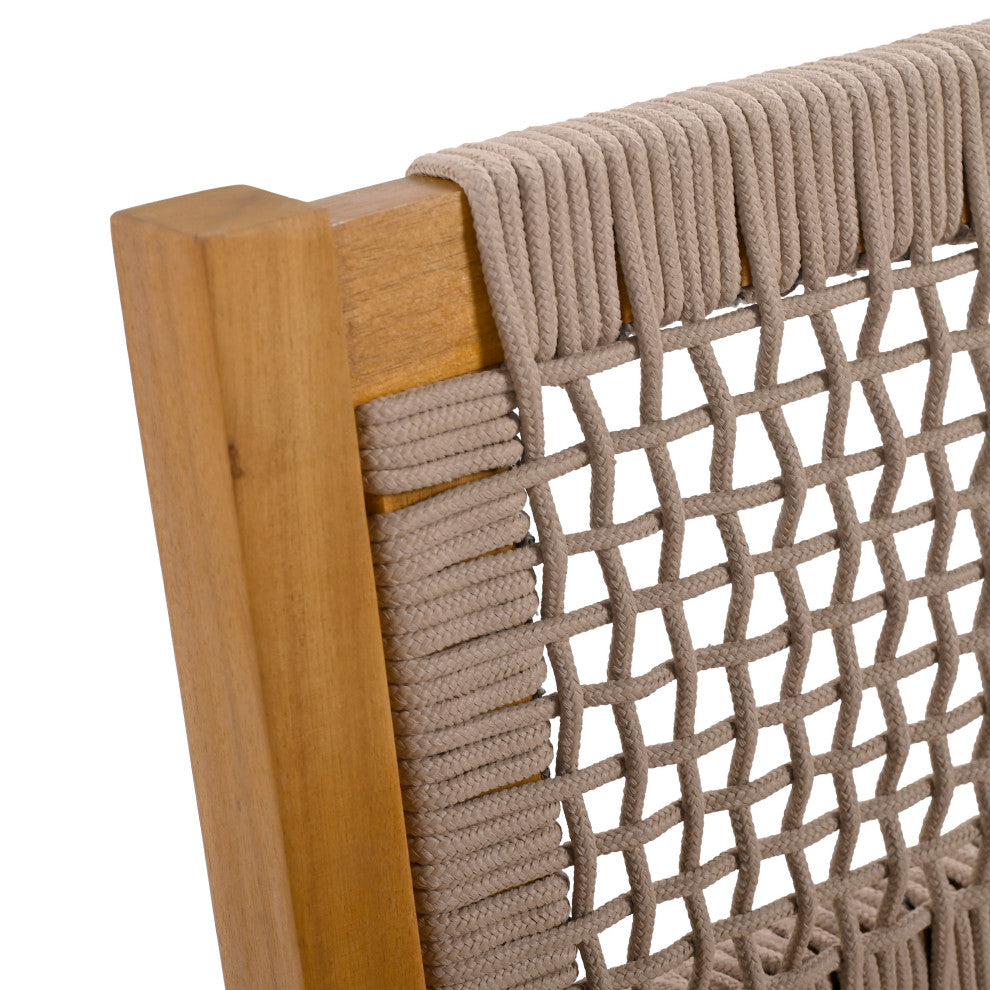 GDF Studio Outdoor Dining Chair With Ropes, Set of 2, Teak Finish/Brown Rope