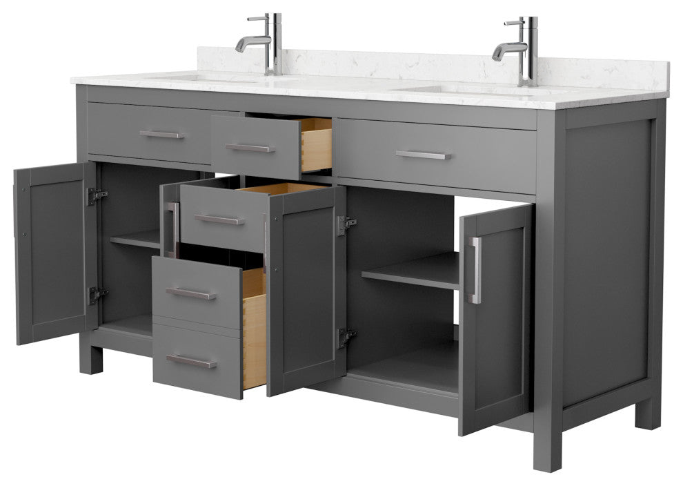 66" Double Bathroom Vanity Dark Gray, Carrara Cultured Marble Countertop, Sinks