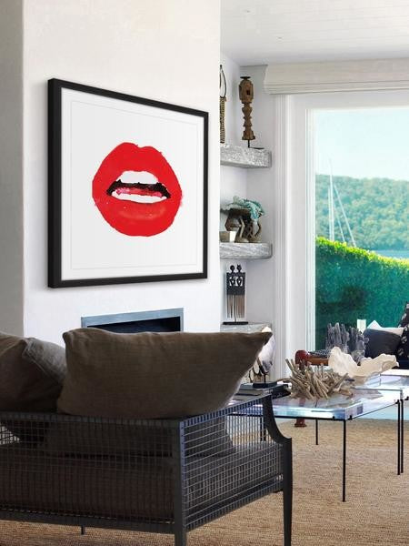 "Red Lips II" Framed Painting Print, 24"x24"