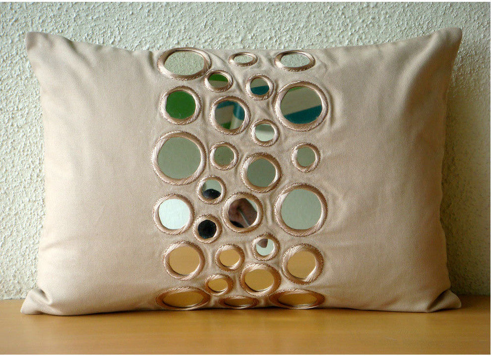 Beige Cotton Canvas 12"x18" Mirror Decorative Pillows Cover, Mirror Light