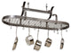 Handcrafted Scroll Arm Oval Ceiling Pot Rack w 24 Hooks Hammered Steel