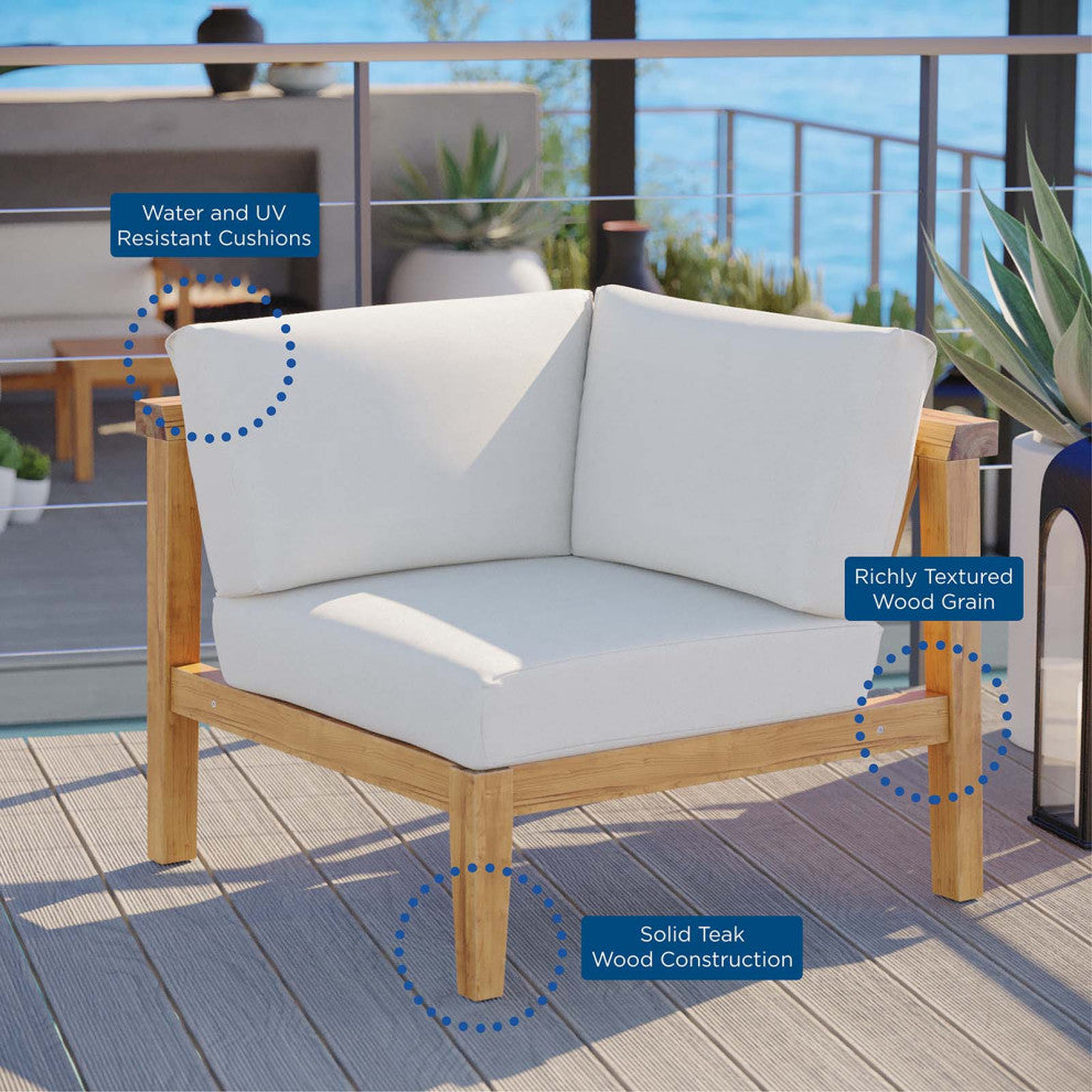 Sofa Corner Chair, Wood, Brown Natural White, Modern, Outdoor Patio Cafe Bistro