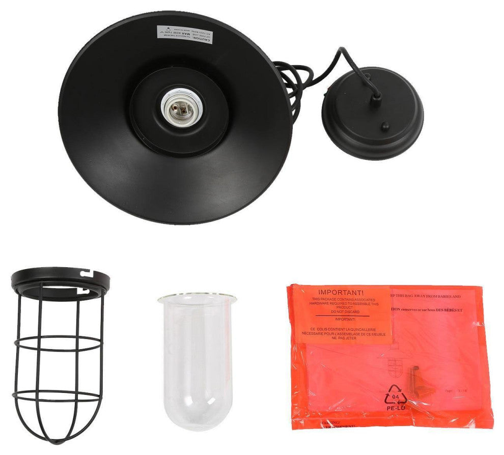 LNC 1-Light Farmhouse Matte Black Lantern Shade Mini Pendant Lighting