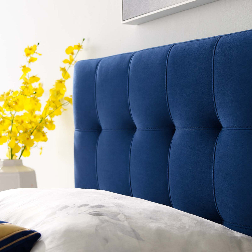 Navy Lily Biscuit Tufted Twin Performance Velvet Headboard