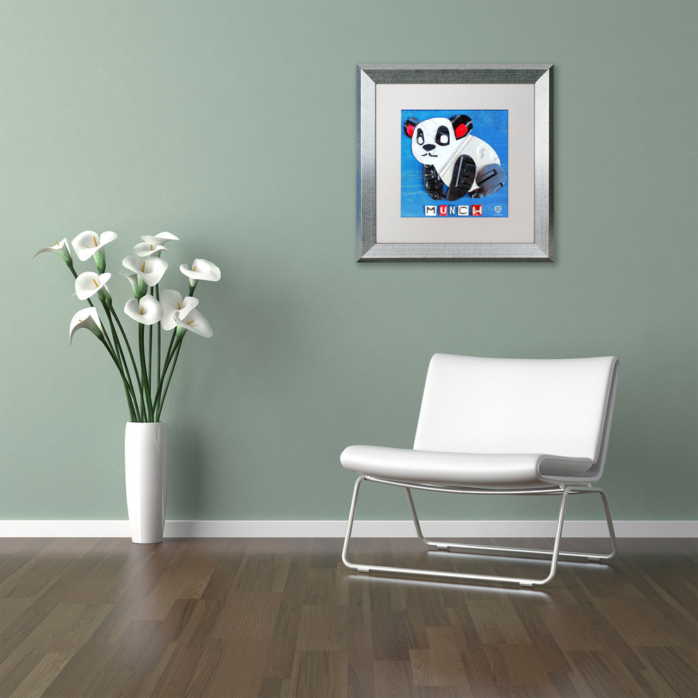 "Munch the Panda" Silver Framed Canvas Art by Design Turnpike
