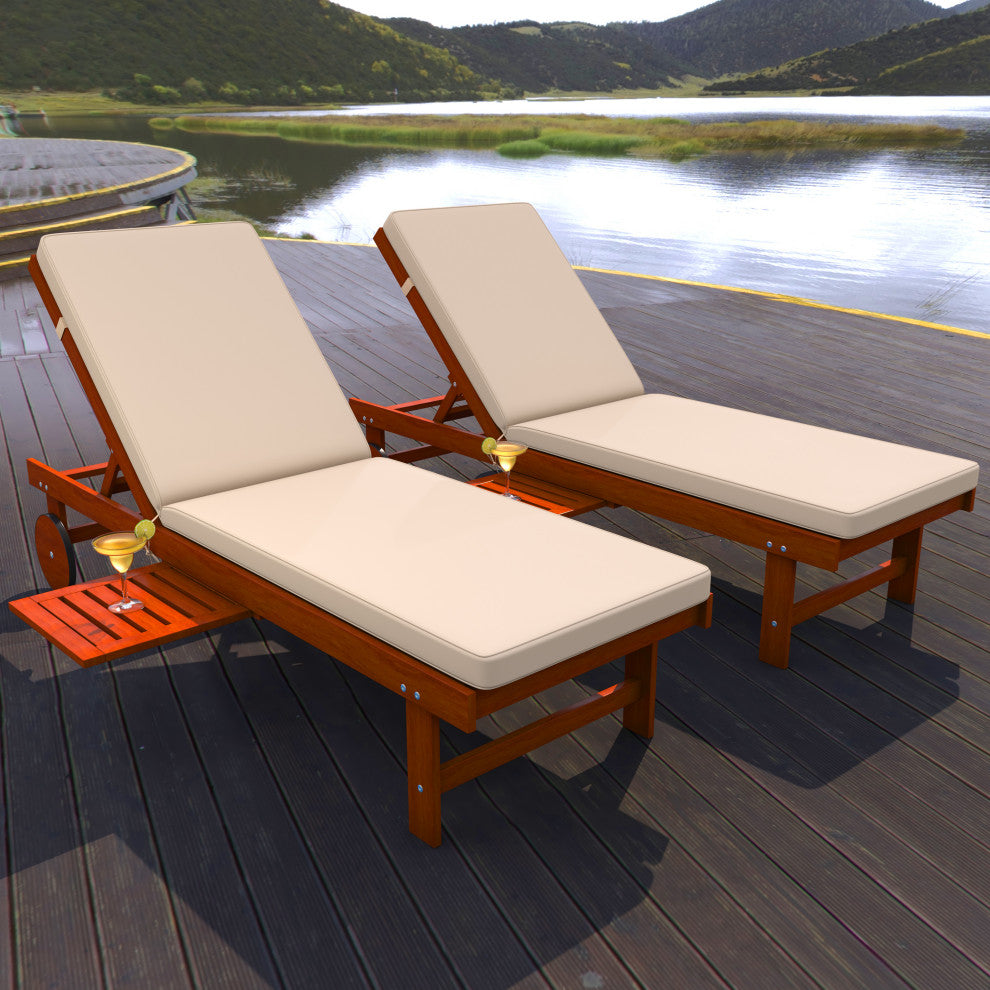 Seabrook 69"x24" Outdoor Acacia Lounger With Cushion, 5-Position, Light Brown