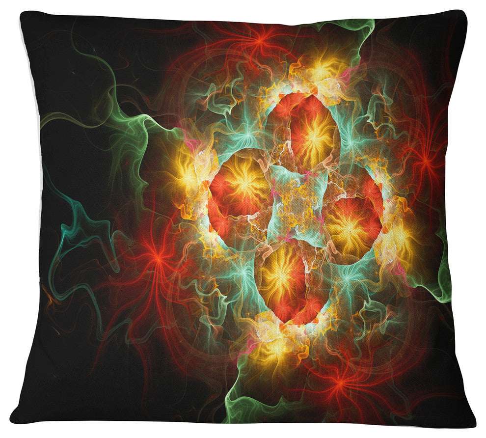 Fractal Yellow N Red Flower Floral Throw Pillow, 18"x18"