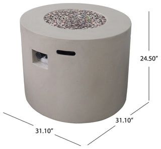 GDF Studio Leo Outdoor 31" Round Light Weight Concrete Gas Burning Fire Pit, Light Gray