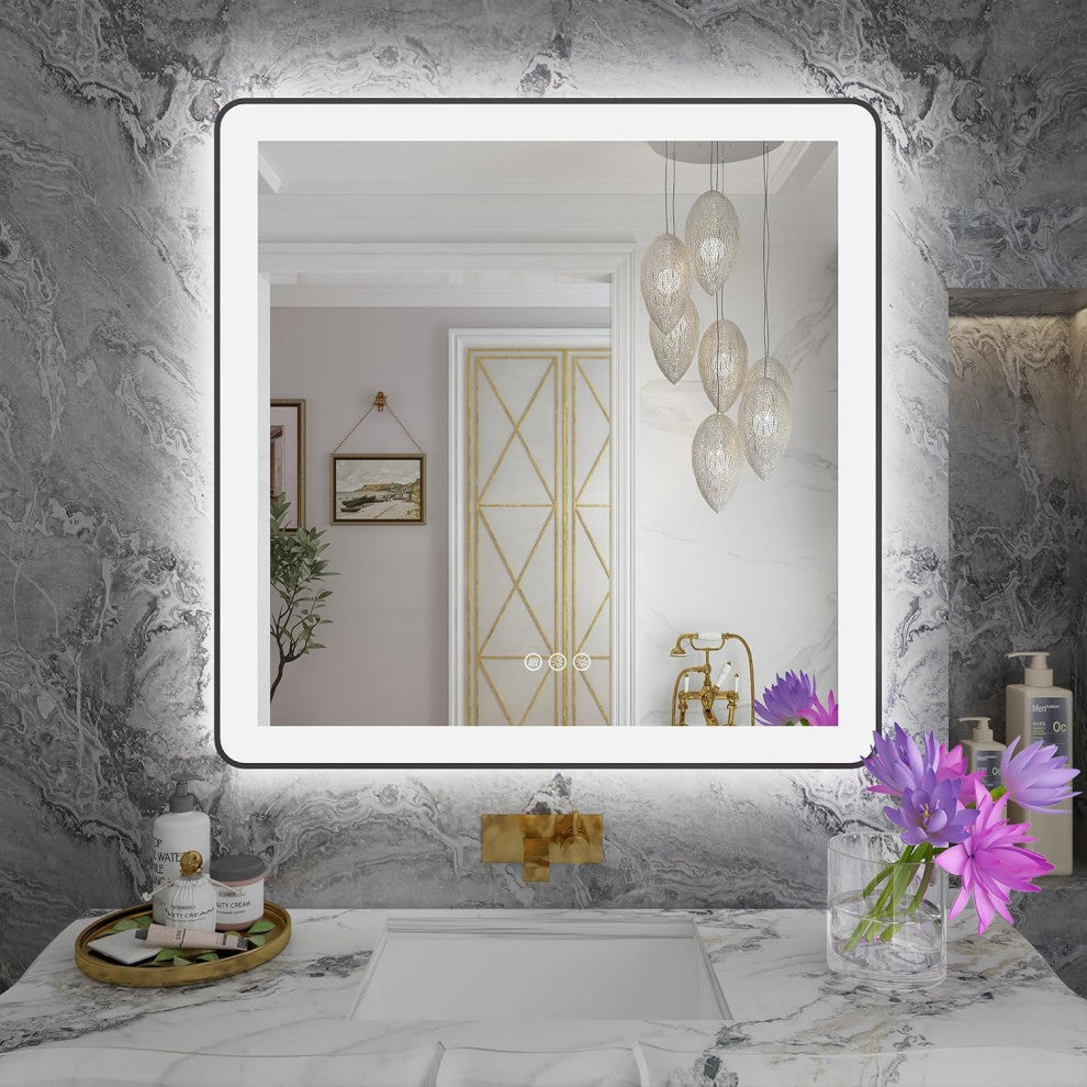 Dyconn Faucet M22 Black Frame Wall Mounted LED Bathroom Vanity Mirror, 3636