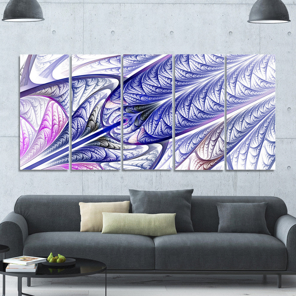 Blue on White Fractal Stained Glass, Abstract Wall Art Canvas, 60"x28", 5 Panels