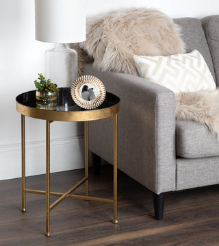 Celia Round Metal Side Table, Gold Black