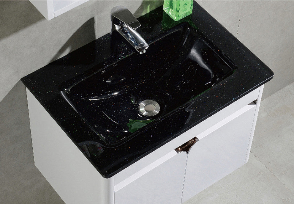 Luxurious Stainless Steel Vanity Base Combo with Glass Sink Insert