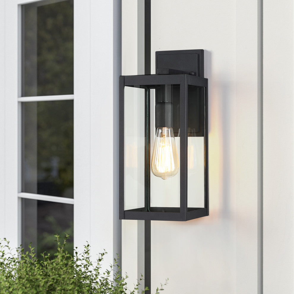 15"H Outdoor Black Modern Wall Lantern Sconce Light
