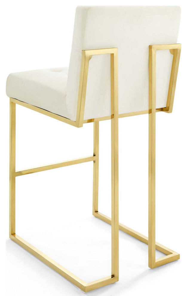 Bar Stool Chair Barstool, Set of 2, Velvet, Gold Ivory White, Pub Cafe Bistro