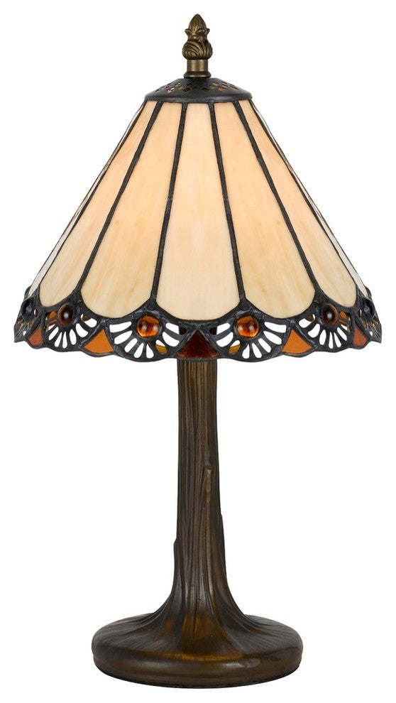 40W Tiffany Lamp with Zinc Cast Base, Antique Brass Finish