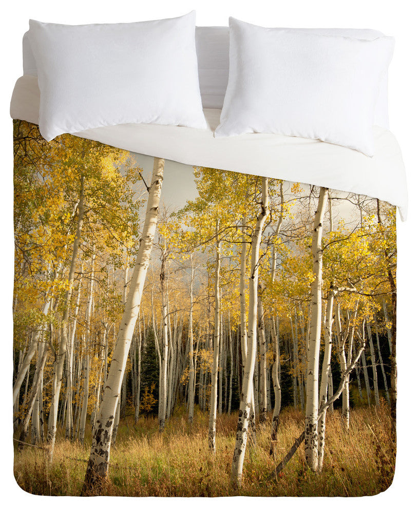 Deny Designs Bird Wanna Whistle Golden Aspen Duvet Cover - Lightweight