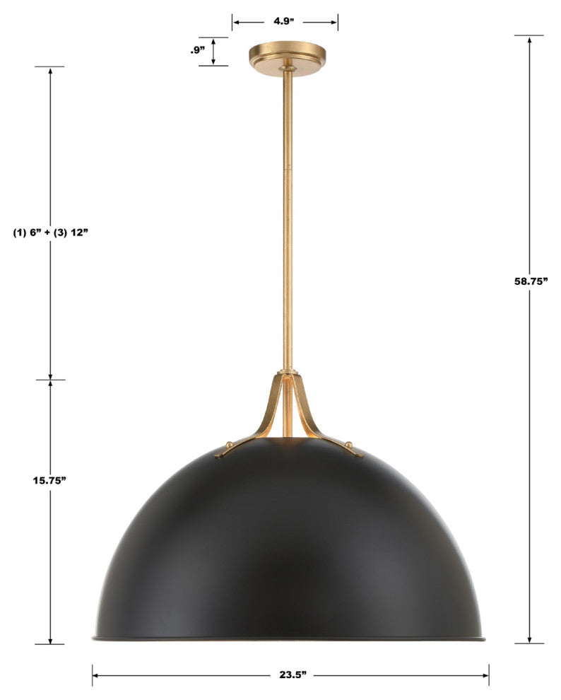 Crystorama Lighting Group SOT-18017 Soto 3 Light 24"W Pendant - Matte Black /