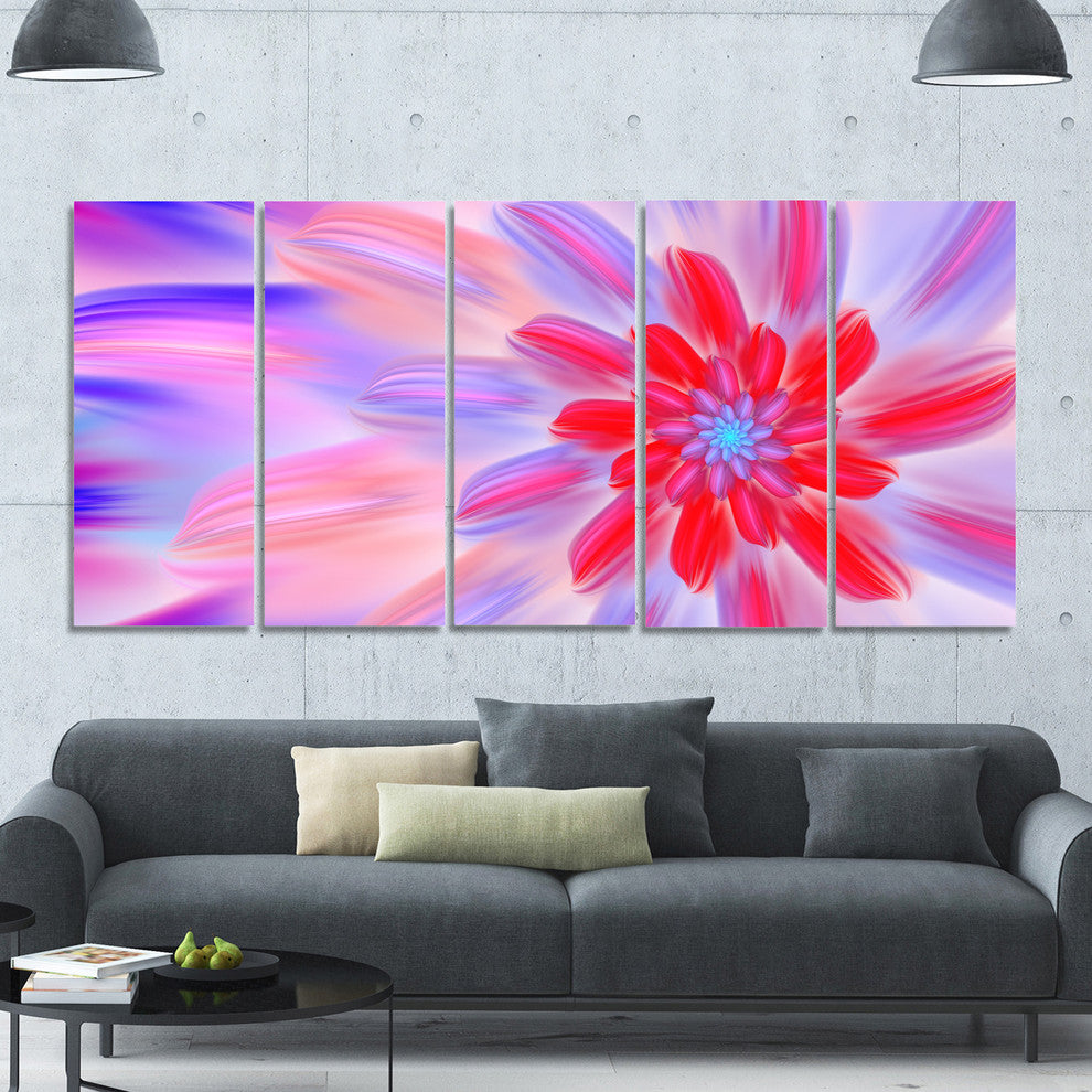 Dance of Fractal Pink Petals, Abstract Wall Art Canvas, 60"x28", 5 Panels