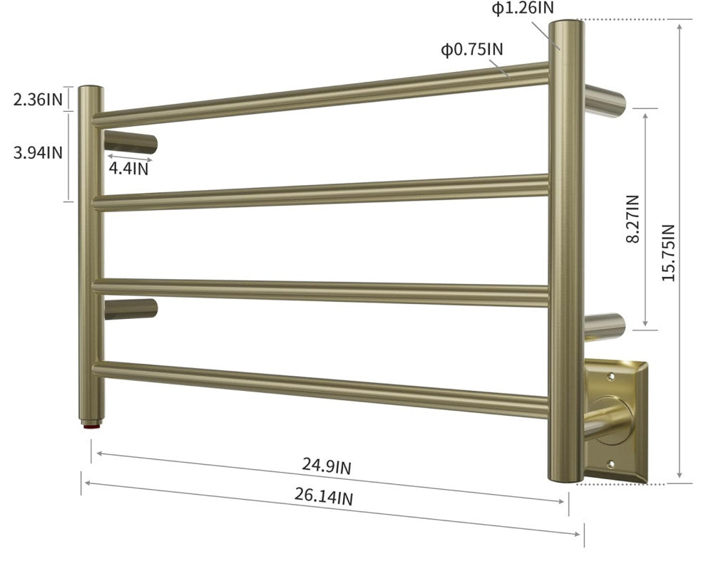 HEATGENE 4 Bar Wall-Mounted Plug-in / Hard-wiring Towel Warmer, Brushed Brass