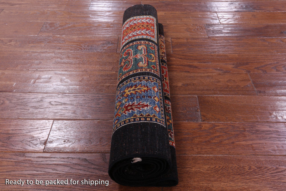 2' 7" X 6' 7" Hand Knotted Persian Garden Design Black Runner Rug Q10686