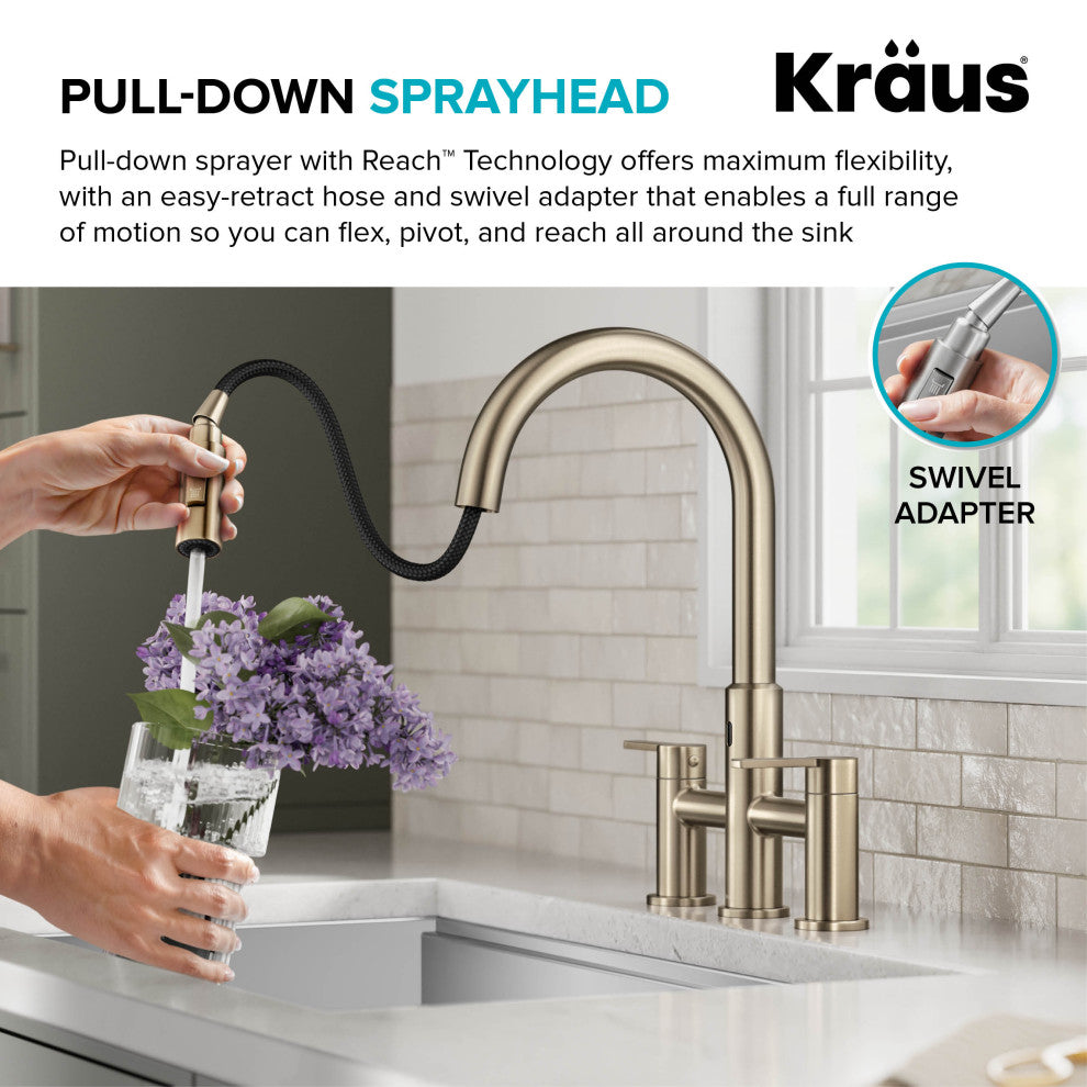 KRAUS Oletto Touchless Sensor Bridge Kitchen Faucet w Pulldown Sprayhead SFACB