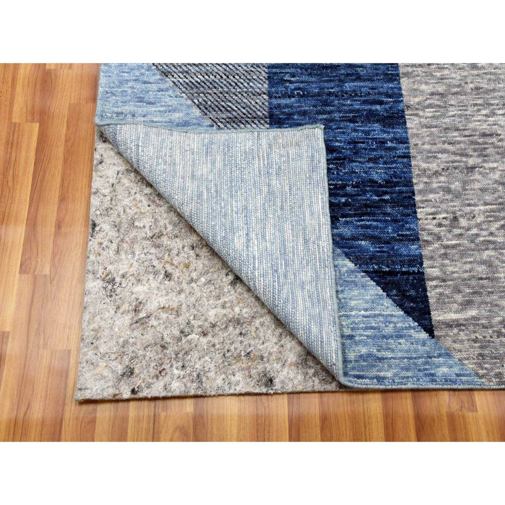 Beau Blue Geometric Art Nouveau Collection Soft Wool Hand Knotted Rug9'2"x11'10"