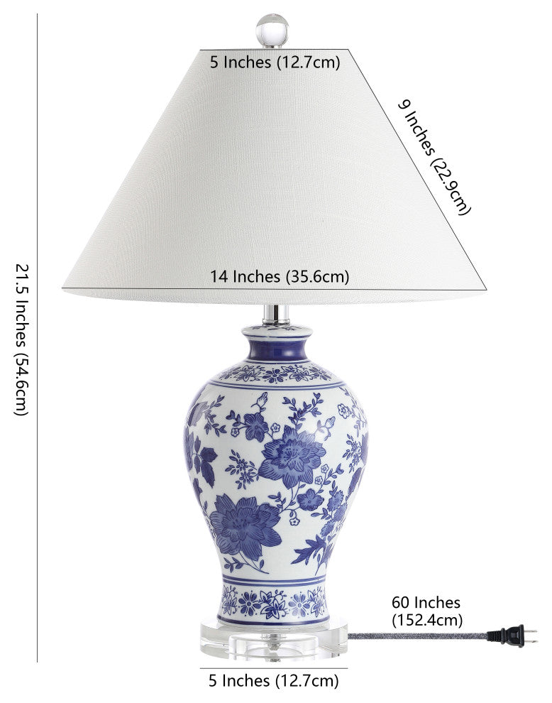 Song 21.5" Ceramic Chinoiserie Floral LED Table Lamp, Blue by JONATHAN  Y