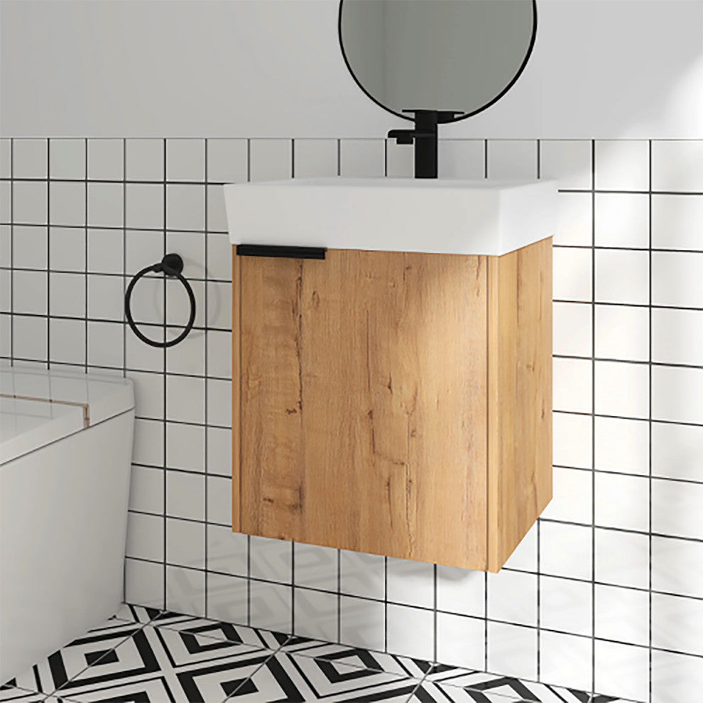 Wall-Mounted Bath Vanity, Ceramic Top and Basin