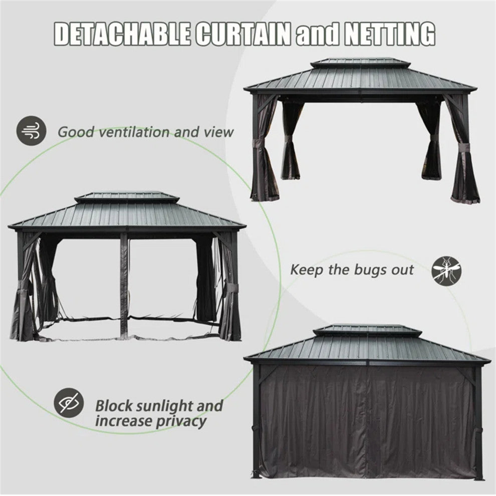 Hardtop Gazebo with Galvanized Steel Double Canopy, Brown