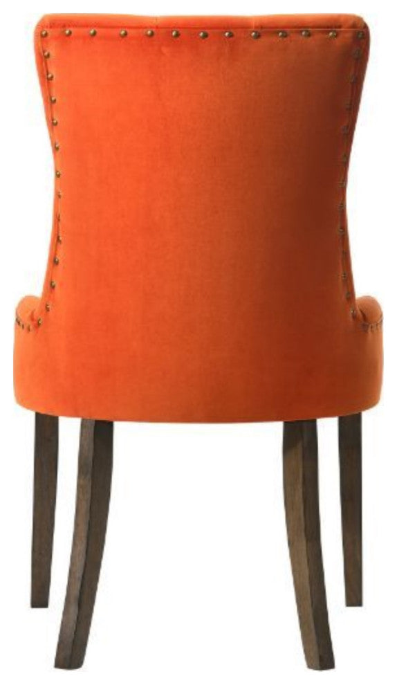 Side Chair, Orange Velvet & Espresso Finish