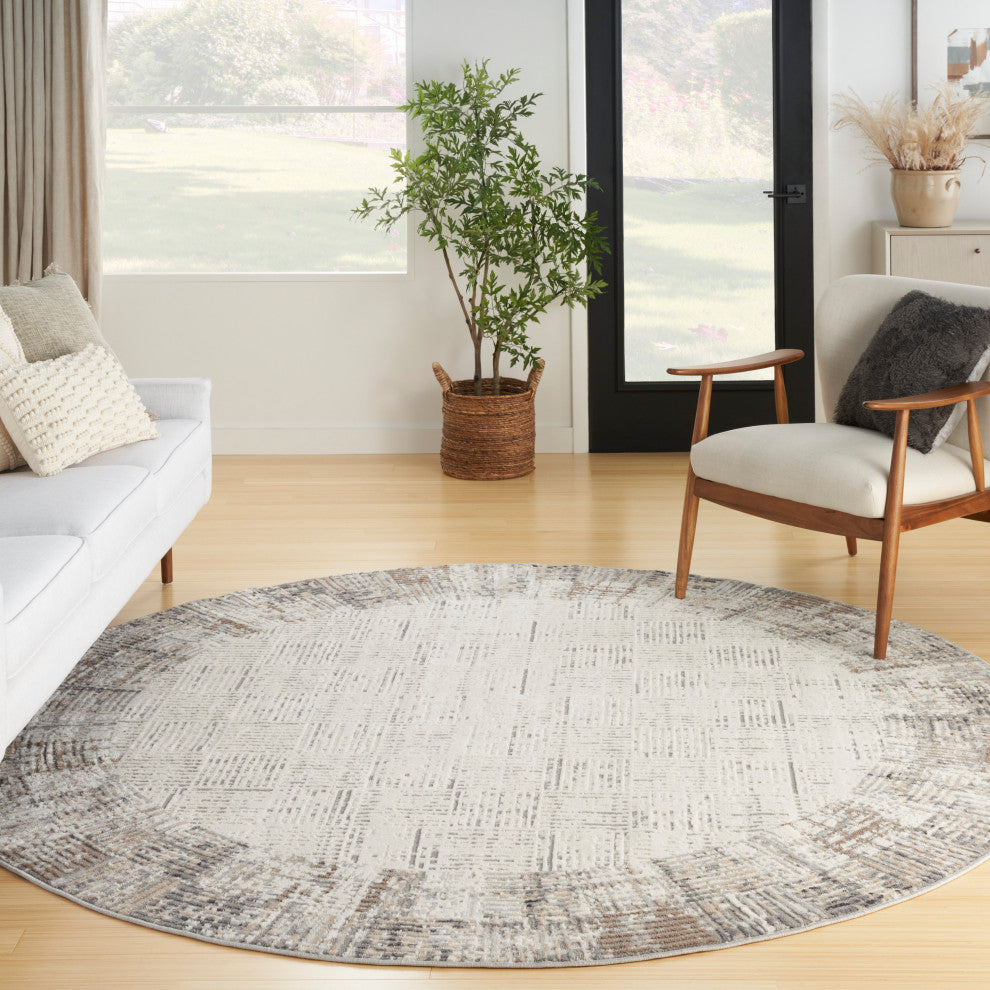 Nourison Elation 7'10" Round Ivory Grey Modern Indoor Area Rug
