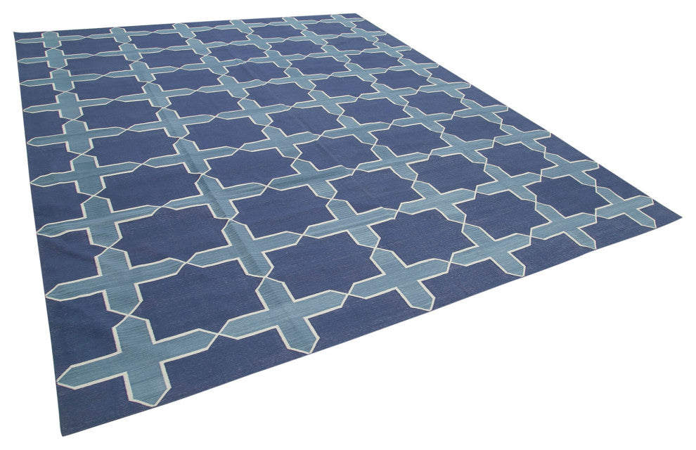 Rug N Carpet - Handmade Wool 9' 2'' x 11' 9'' Modern Design Dhurrie Kilim Rug