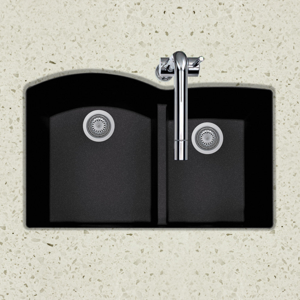 Houzer P-175U Quartztone 33" Undermount Double Basin Granite - Midnite