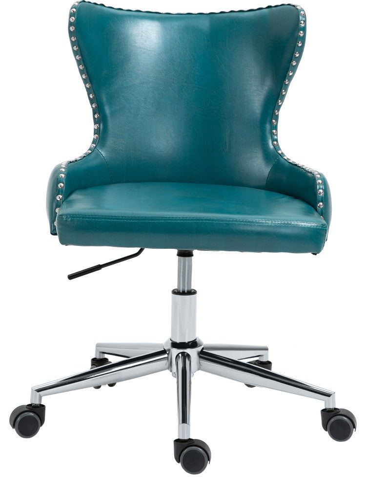 Hendrix Swivel and Adjustable Vegan Leather Office Chair, Blue, Rich Chrome Base