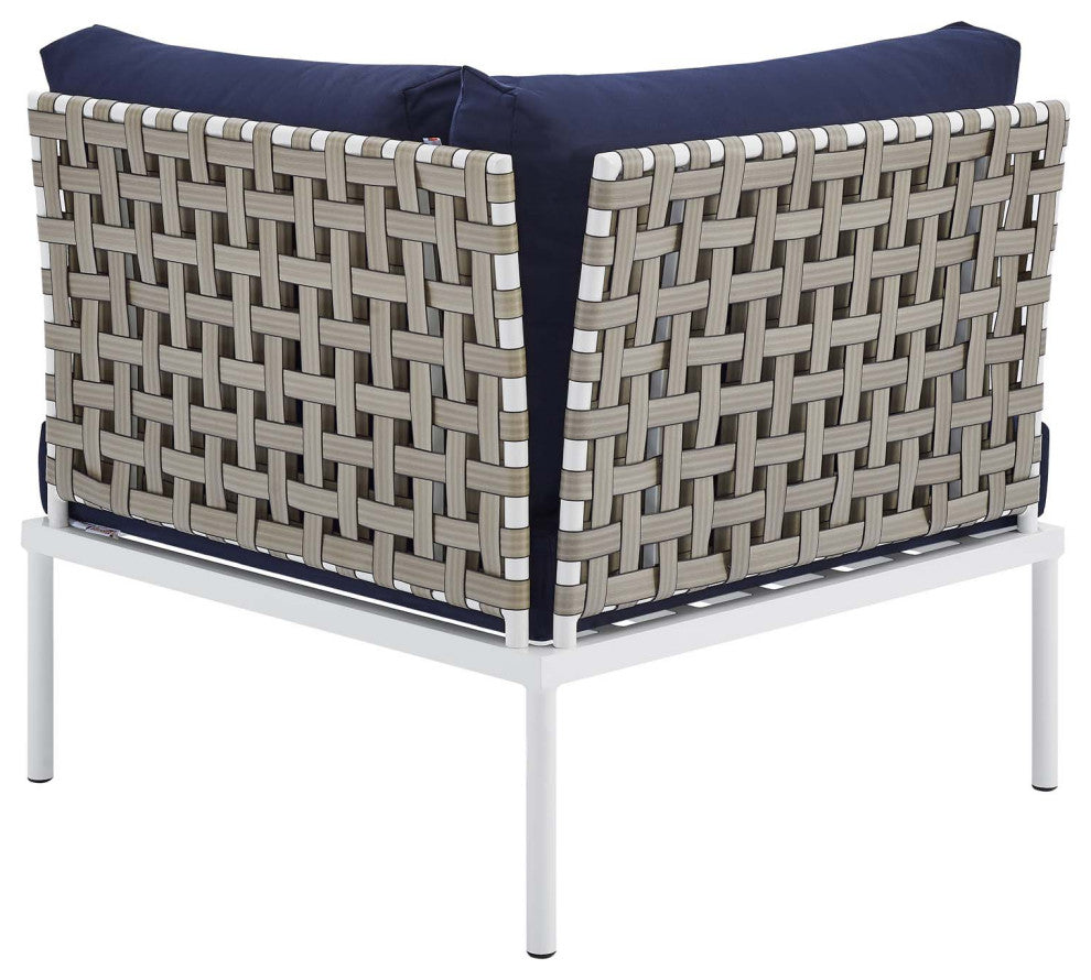 Lounge Sectional Sofa Chair Table Set, Sunbrella, Aluminum, Blue Navy, Outdoor