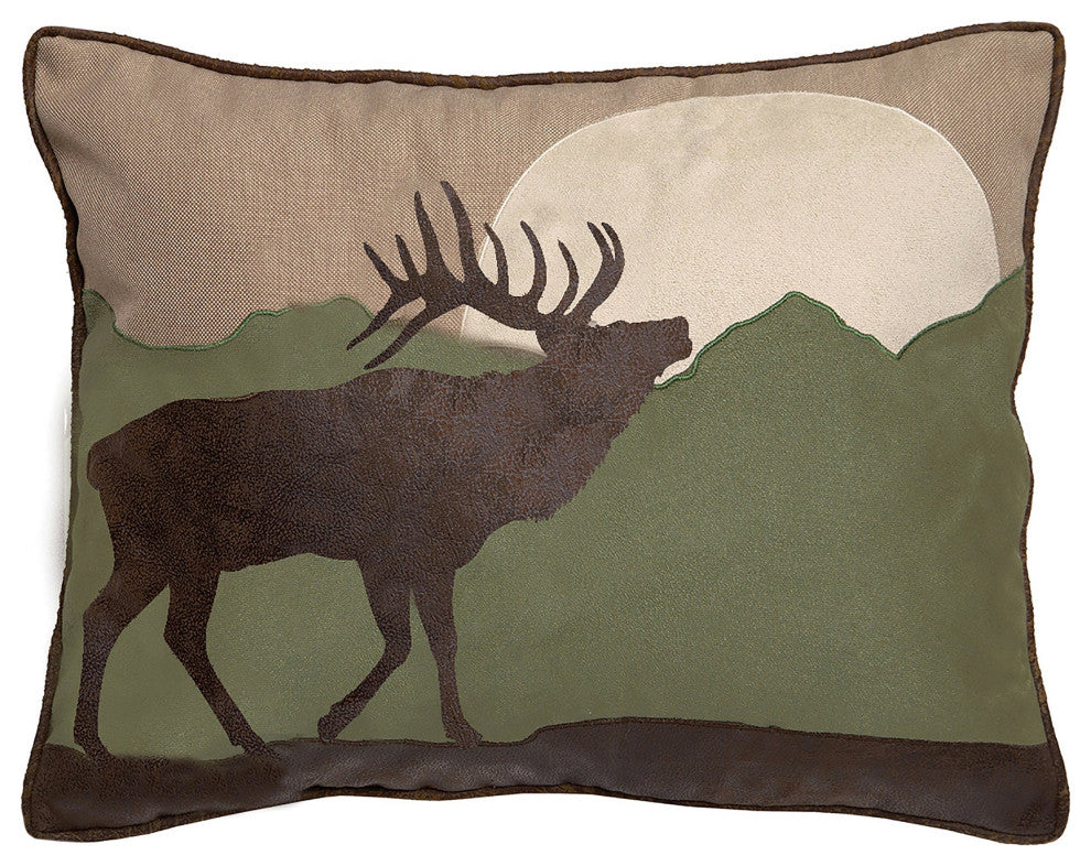 Elk Scene Rustic Throw Pillow, 16"x20"