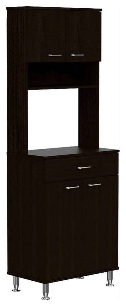 Bay Area Pantry with 2 Cabinets, Drawer, and 2 Open Shelves, Black