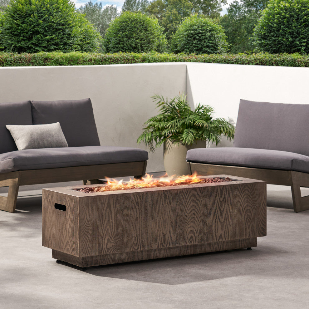 Jasmine Outdoor 50,000 BTU Rectangular Fire Pit, No Tank Holder, Brown Wood Pattern