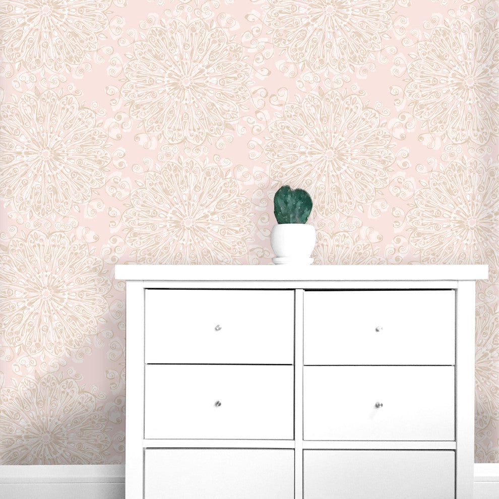 Viennese Medallion Wallcovering, Blush, Roll, Traditional