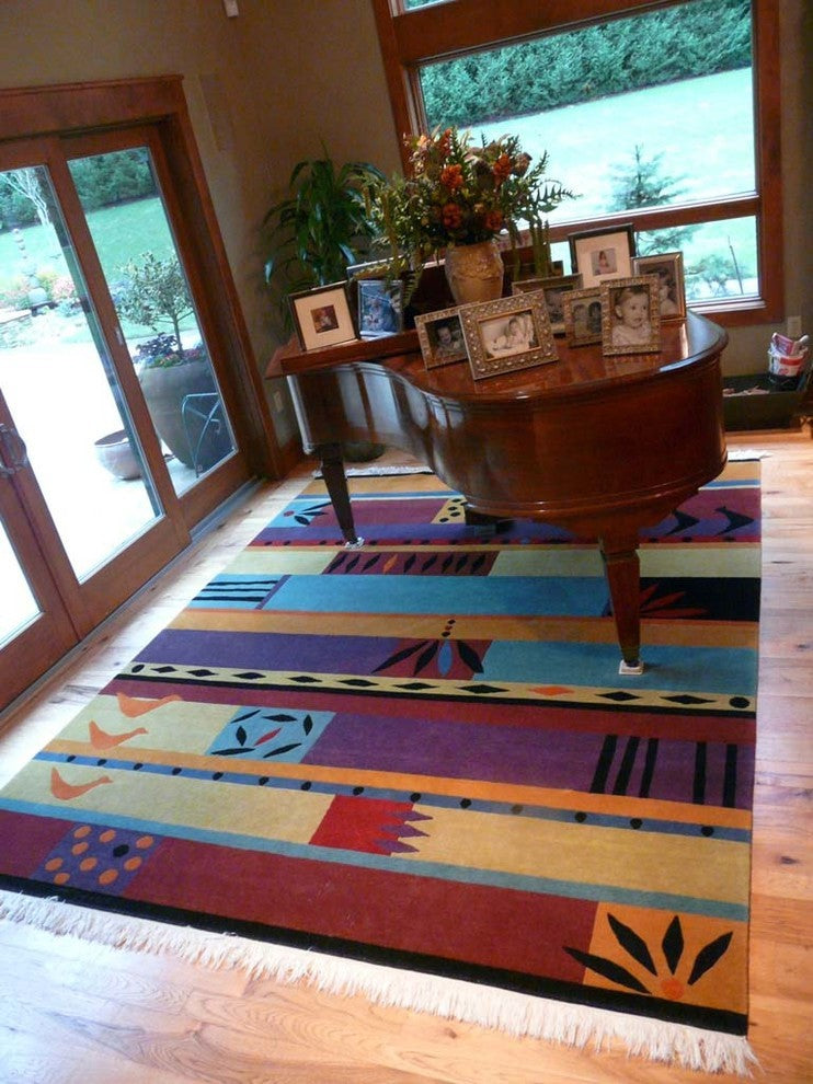 Artist Designed Contemporary Hand Knotted Wool Nepali Rug, 96"x120"