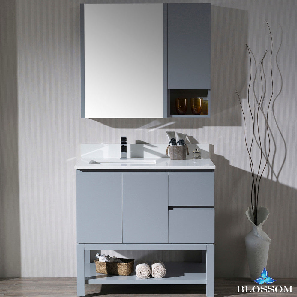 Monaco 36" Left Vanity Set With Mirror and Wall Cabinet