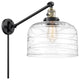 Bell Swing Arm With Switch, Black Antique Brass, Clear Deco Swirl