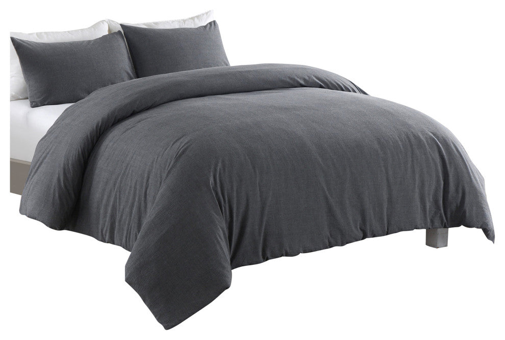 Messy Bed Washed Cotton Duvet Cover and Sham Set, Gray, Full/Queen