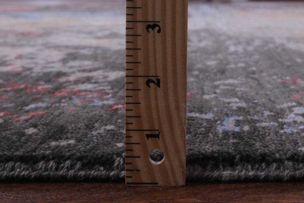9' 1" X 12' 1" Wool and Silk Abstract Hand-Knotted Rug Q8868
